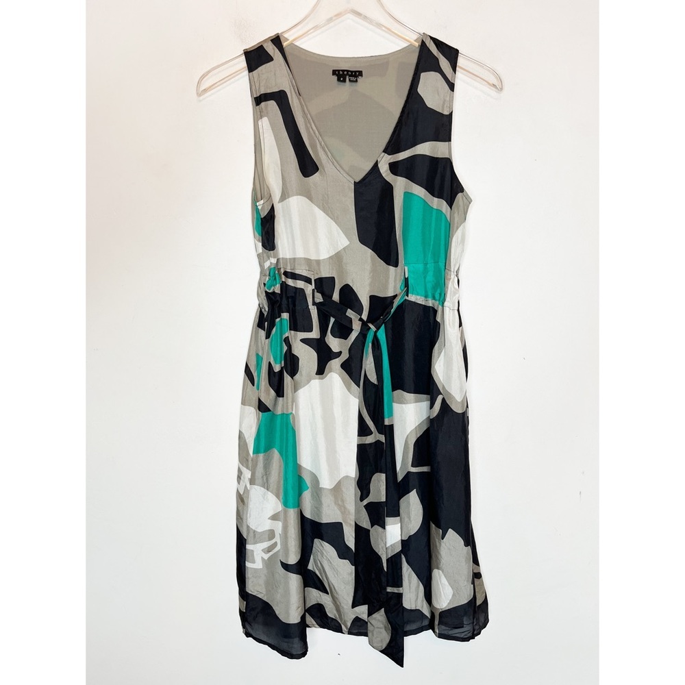 Theory Alfa Floret Silk Multi Color Abstract Waist Tie Dress
